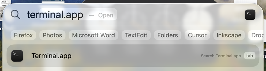 Placeholder for a screenshot showing Terminal in Spotlight Search
